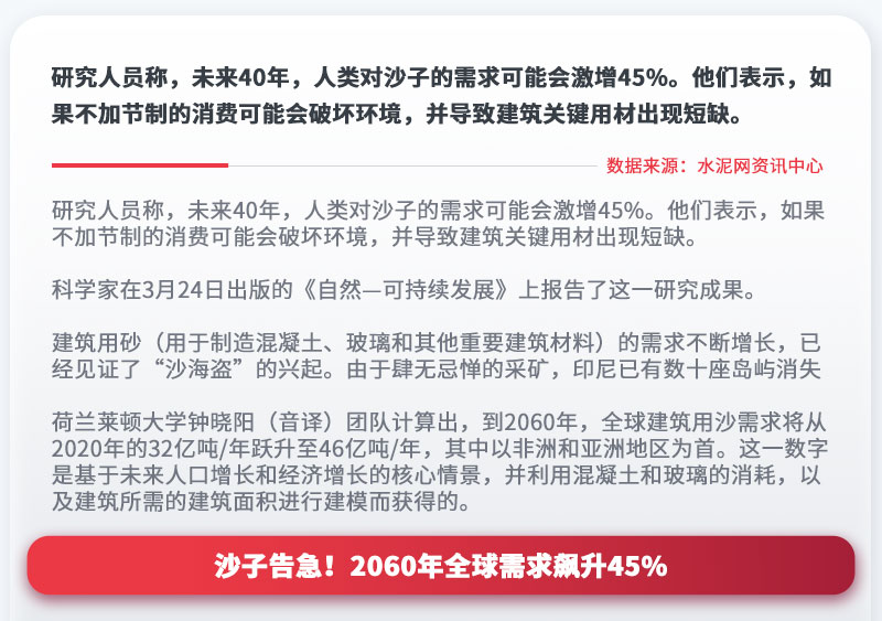 沙子告急！2060年全球需求飆升45%